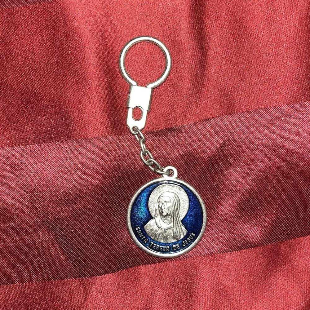 Saint Teresa Of Avila Keychain Catholic Souvenir Blue Medal Spain Religious